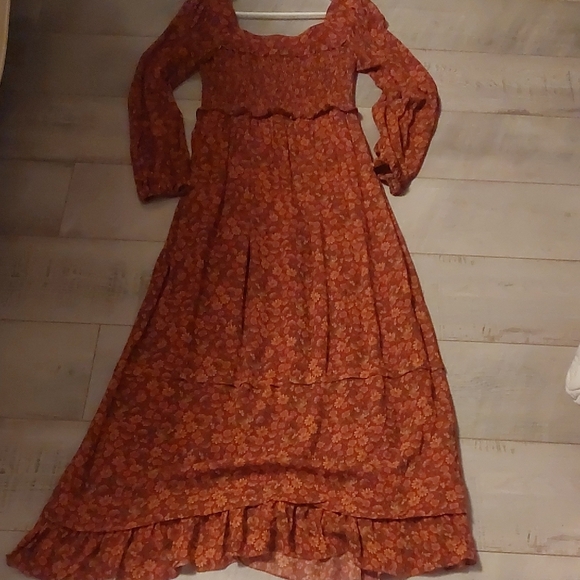 FARM Rio Rust Floral Long Sleeve Maxi Dress Size XS - Picture 9 of 9